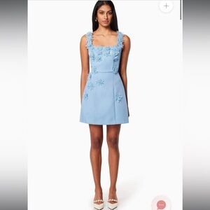 elliatt bruges blue 3d floral applique squareneck flare mini dress size XL NEW